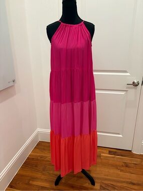 Tommy Bahama Sleeveless Tiered Maxi Dress in Hot Pink & Coral Size XS